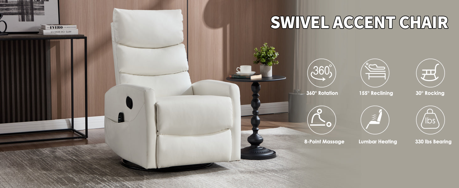 Heat Massage Manual Recliner Chair with Rocker and Swivel in Faux Leather for Living Room detail image 22