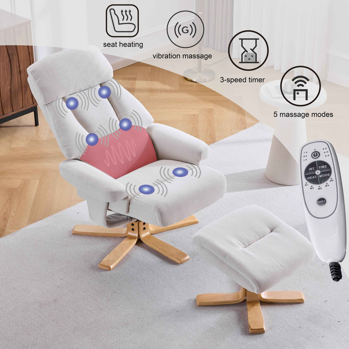 Modern Heated Massage 360° Swivel Recliner Accent Chair with Ottoman, Ergonomic detail image 2