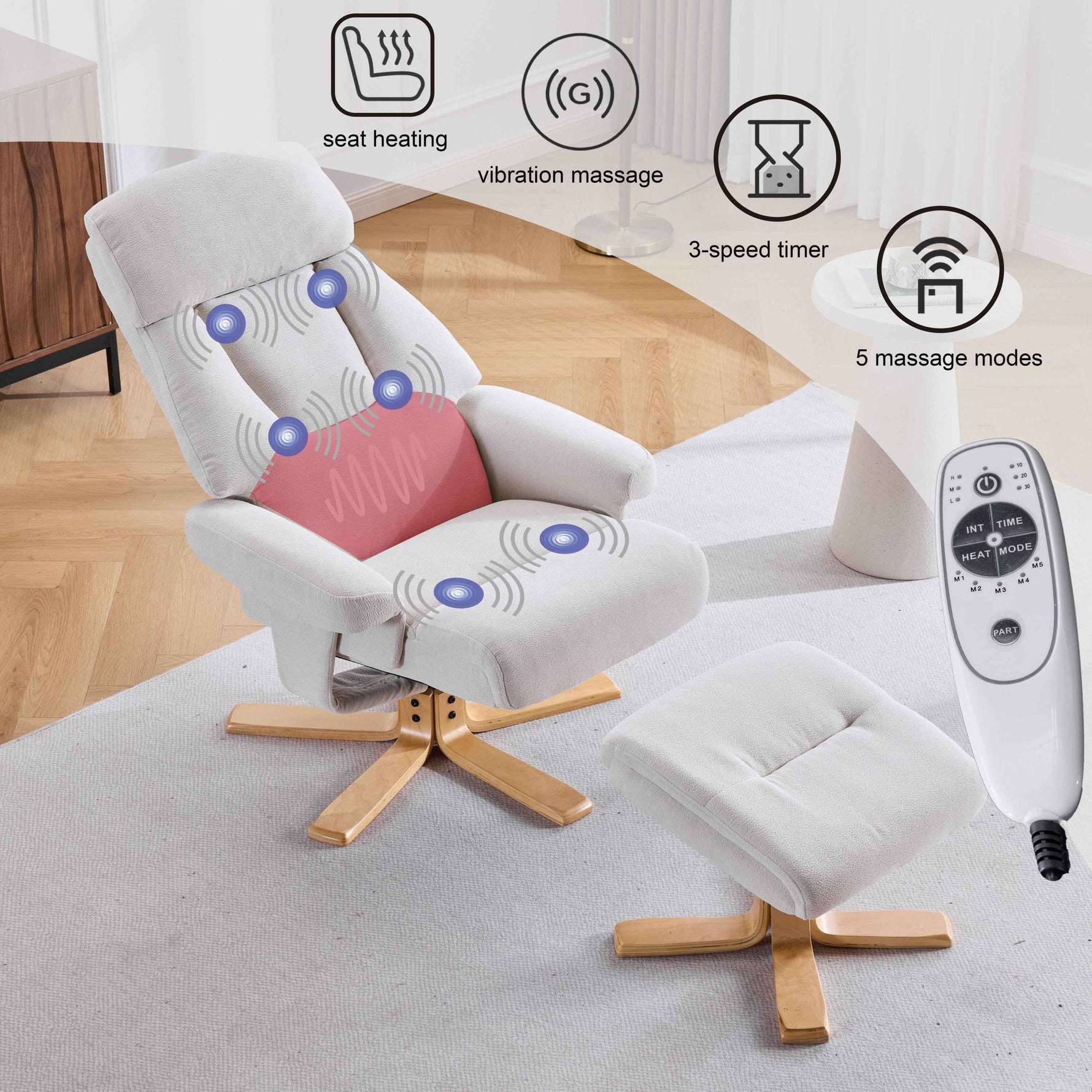 Modern Heated Massage 360° Swivel Recliner Accent Chair with Ottoman, Ergonomic detail image 2