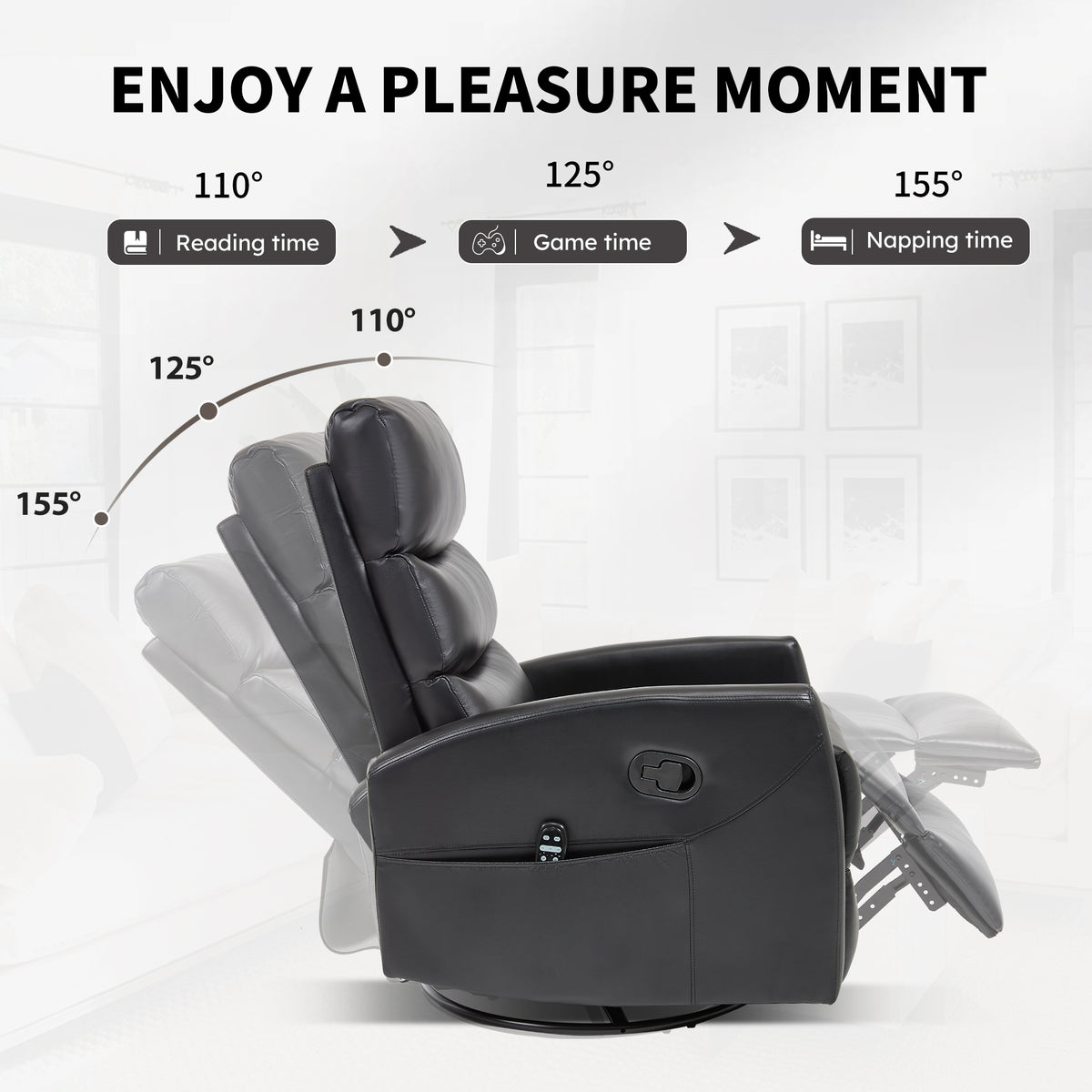 Heat Massage Manual Recliner Chair with Rocker and Swivel in Fabric for Living Room detail image 8