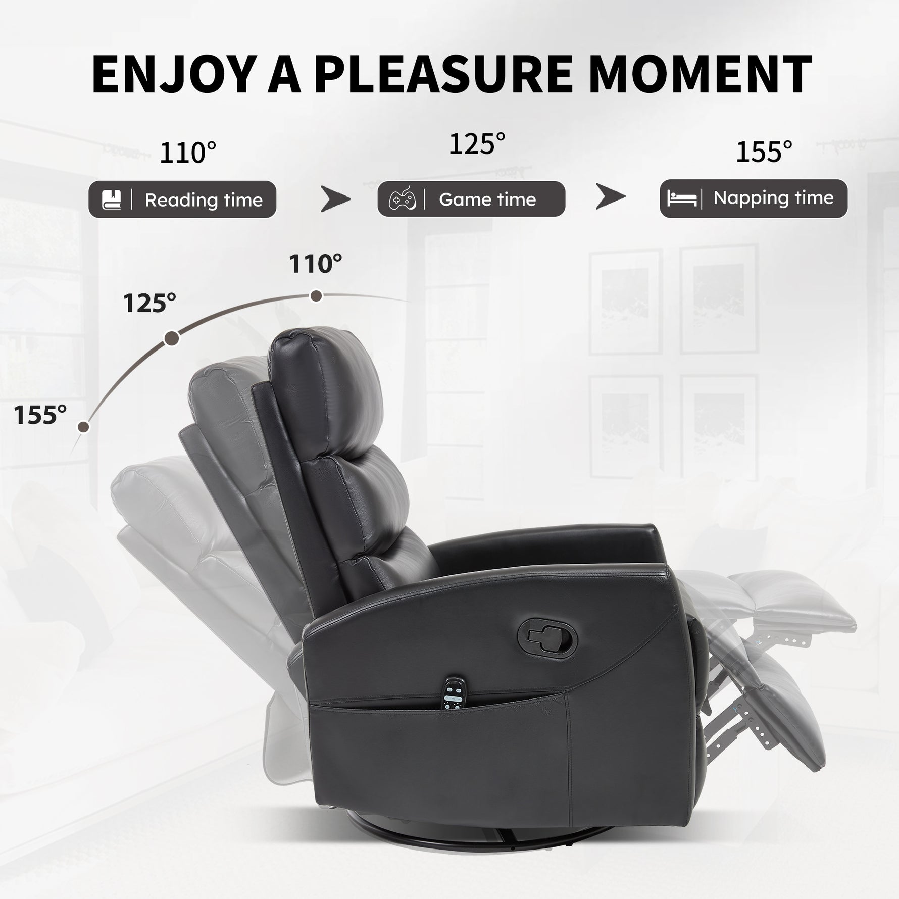 Heat Massage Manual Recliner Chair with Rocker and Swivel in Fabric for Living Room detail image 8