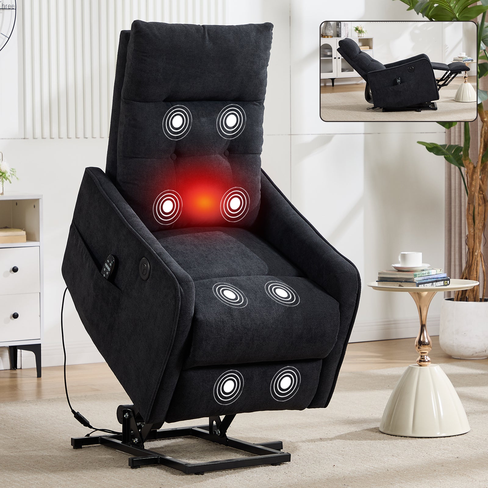 Chenille Single-Motor Power Lift Recliner with Massage & Heat detail image 65