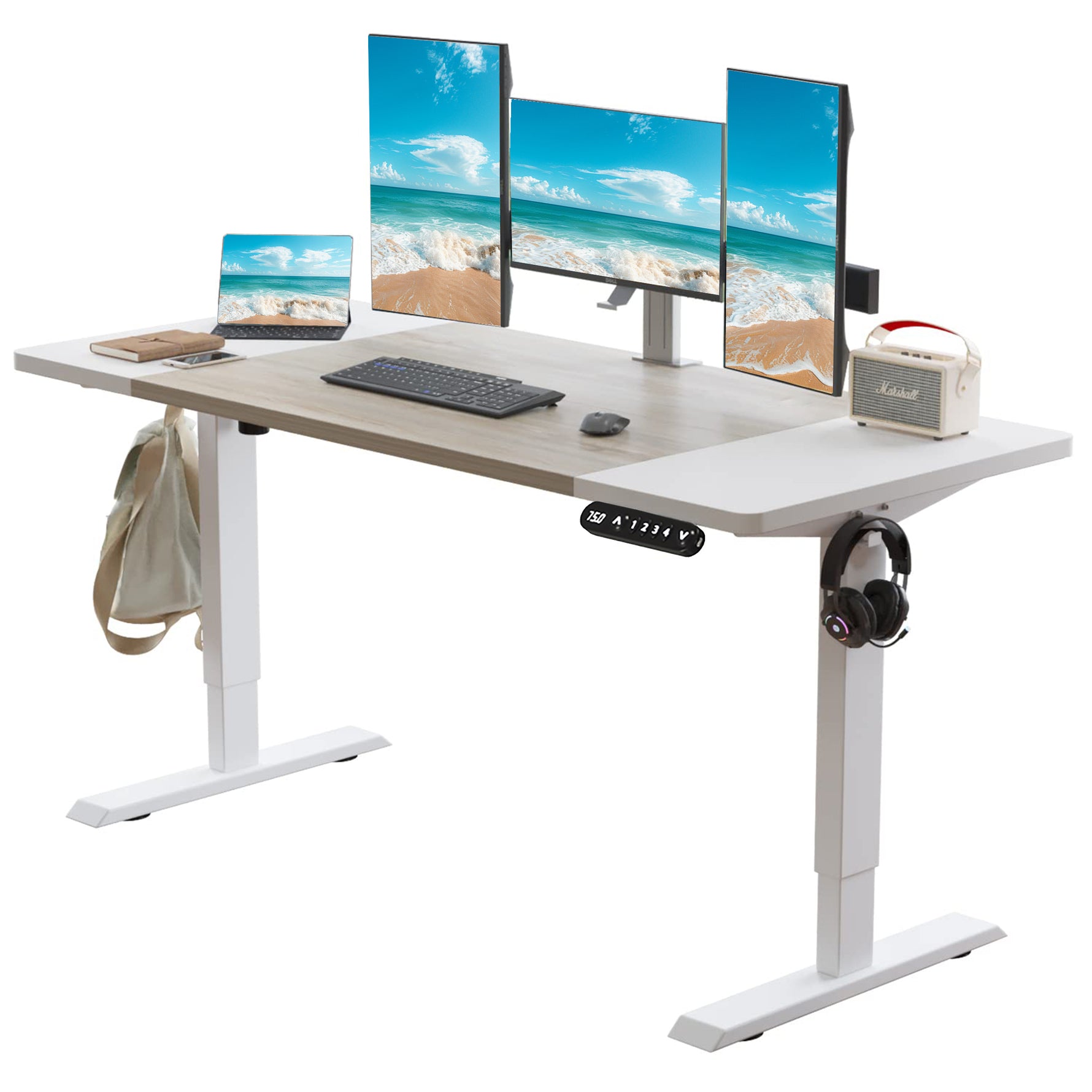 White Oak 63" x 30" Electric Standing Desk with Splice Board adjustable Standing Desk