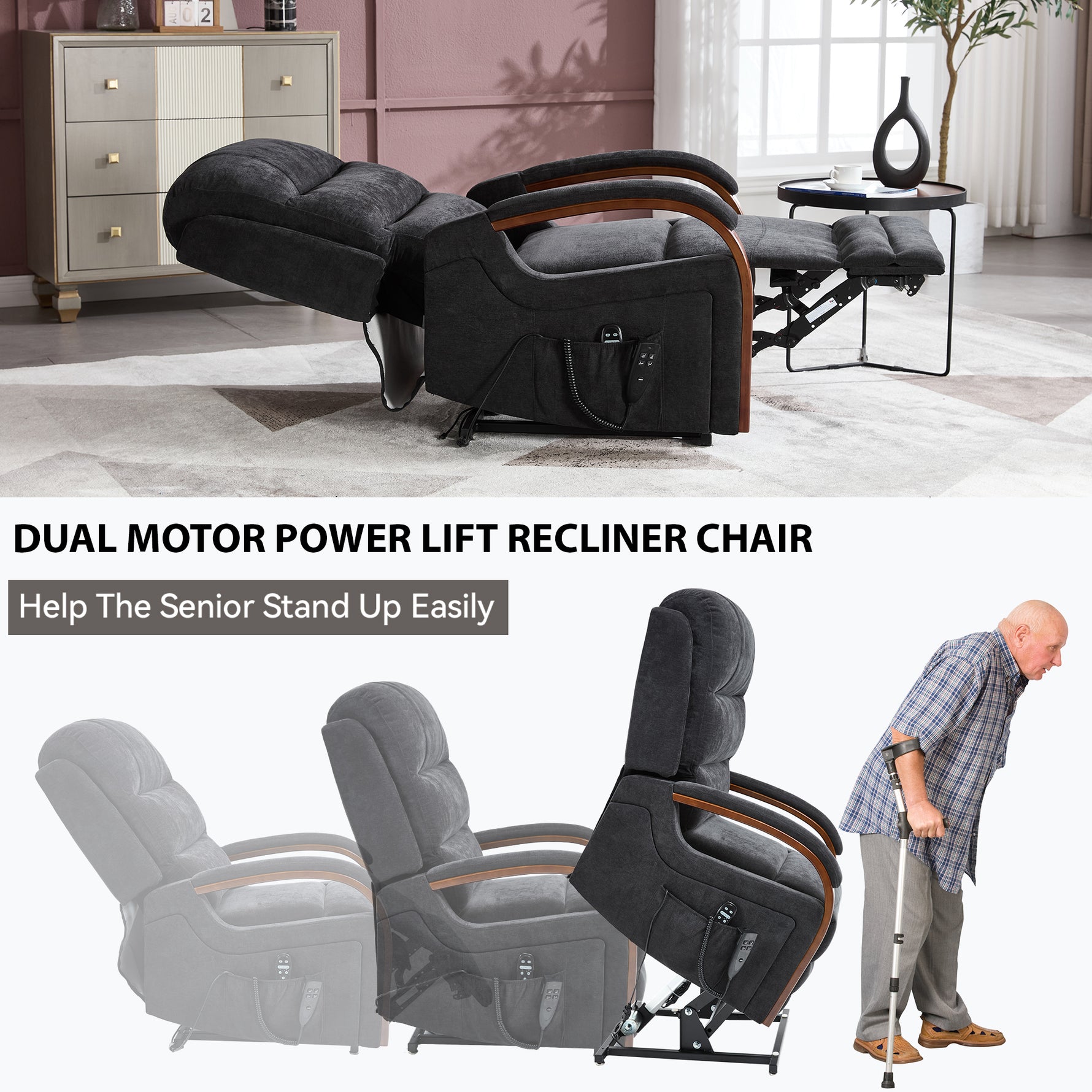 Power Chenille Lift Recliner Chair Dual Motor Infinite Position Up to 350 Pounds detail image 67