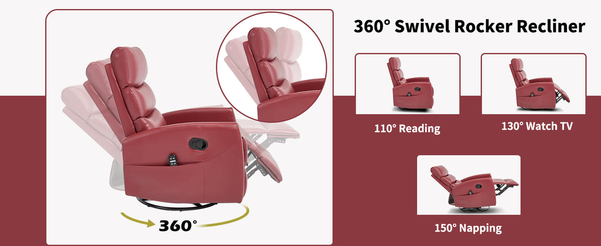 Heat Massage Manual Recliner Chair with Rocker and Swivel in Fabric for Living Room detail image 33