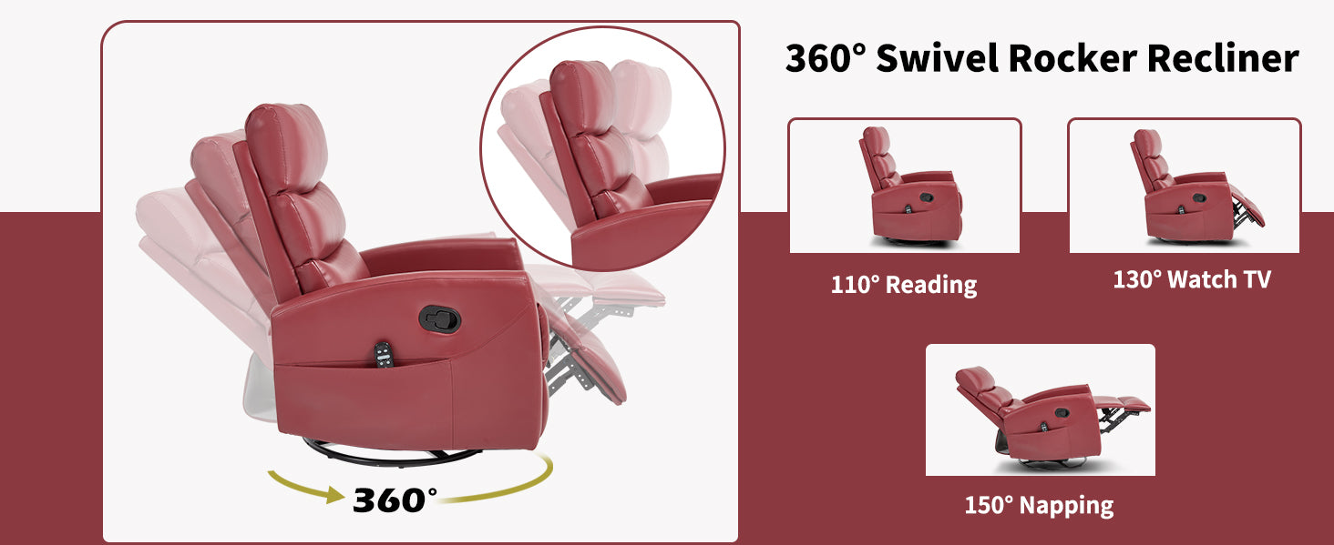 Heat Massage Manual Recliner Chair with Rocker and Swivel in Fabric for Living Room detail image 33