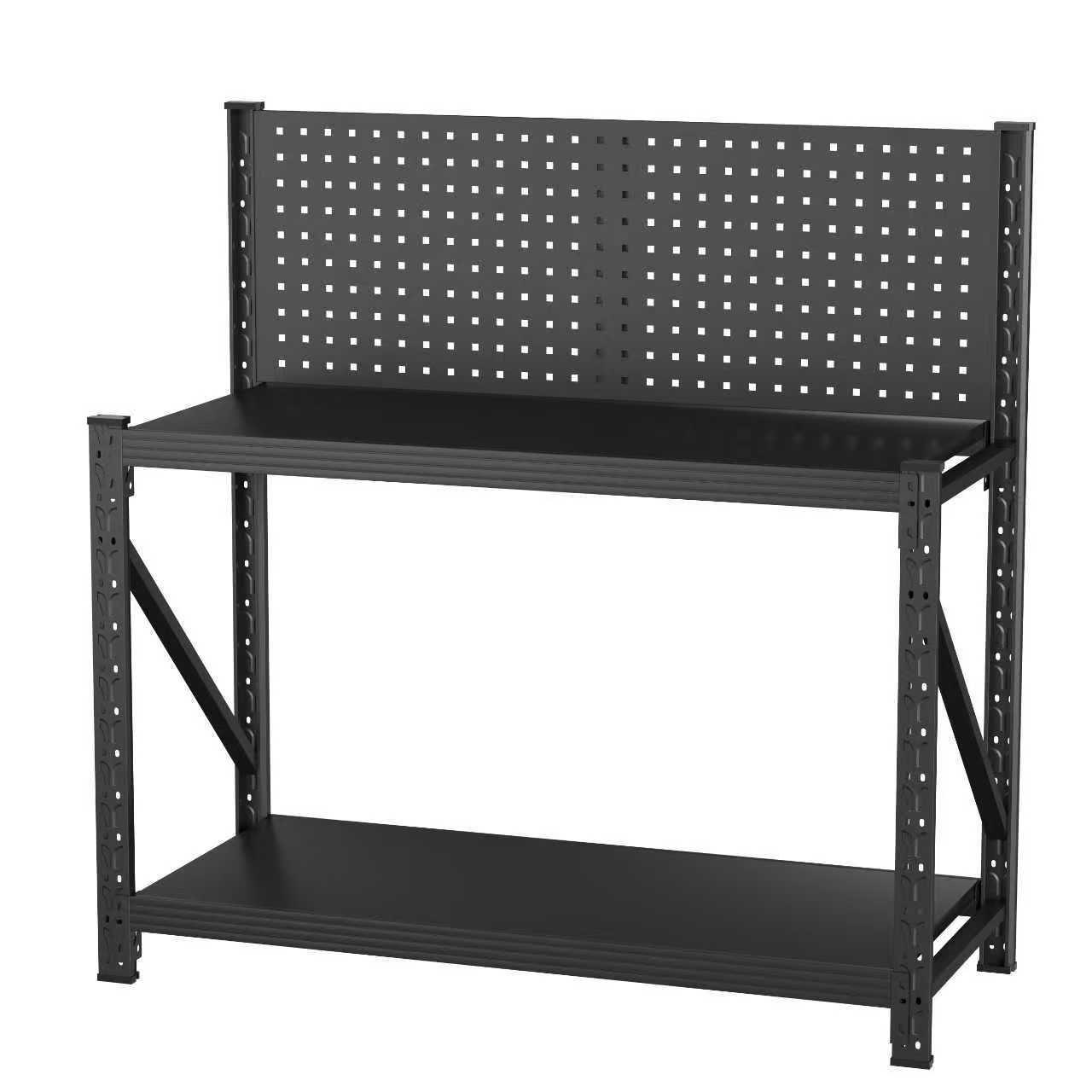 Heavy-Duty Metal Shelving & Workbench with Pegboard, 3000 lb Capacity for workshop, garage, storage, or utility use