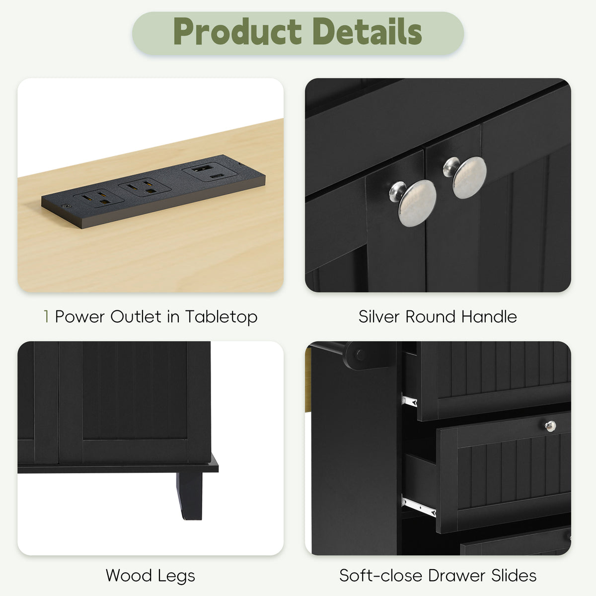 Farmhouse Kitchen Island with Drop Leaf, Power Outlet & 2 Seats product view 69