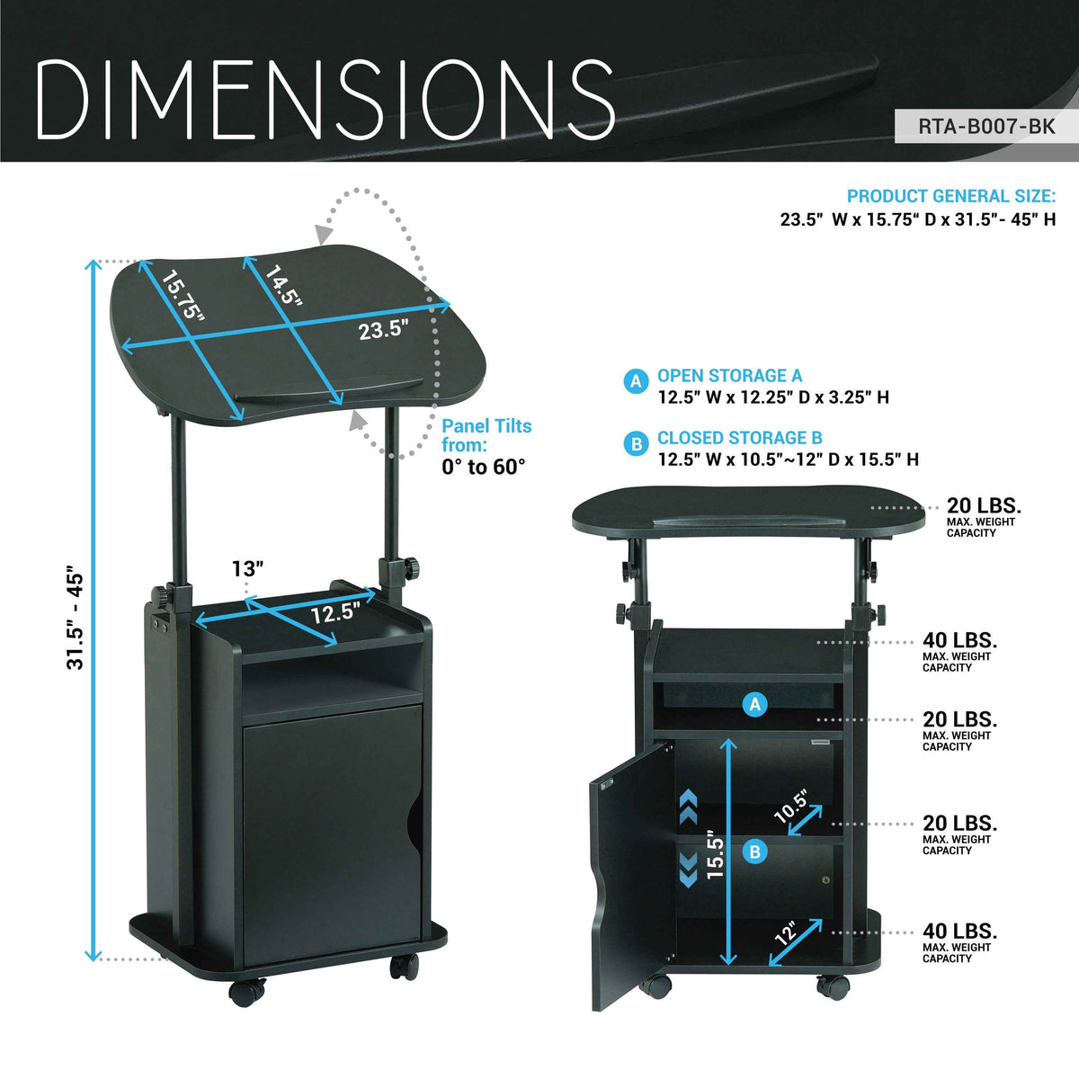 Techni Mobili Sit-to-Stand Laptop Cart with Storage mobile laptop workstation