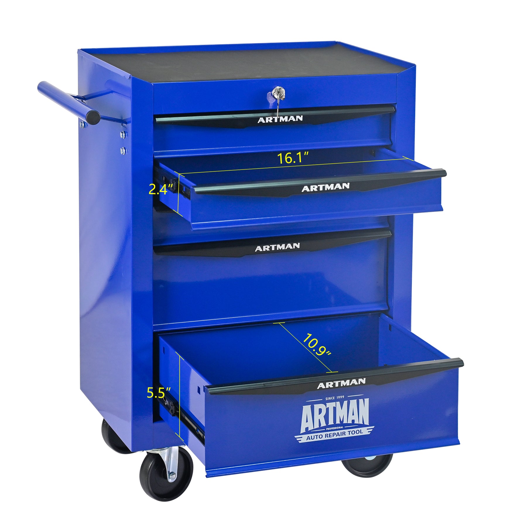 Rolling 5-Drawer Steel Tool Chest with Stainless Steel Top for workshop, garage, storage, or utility use