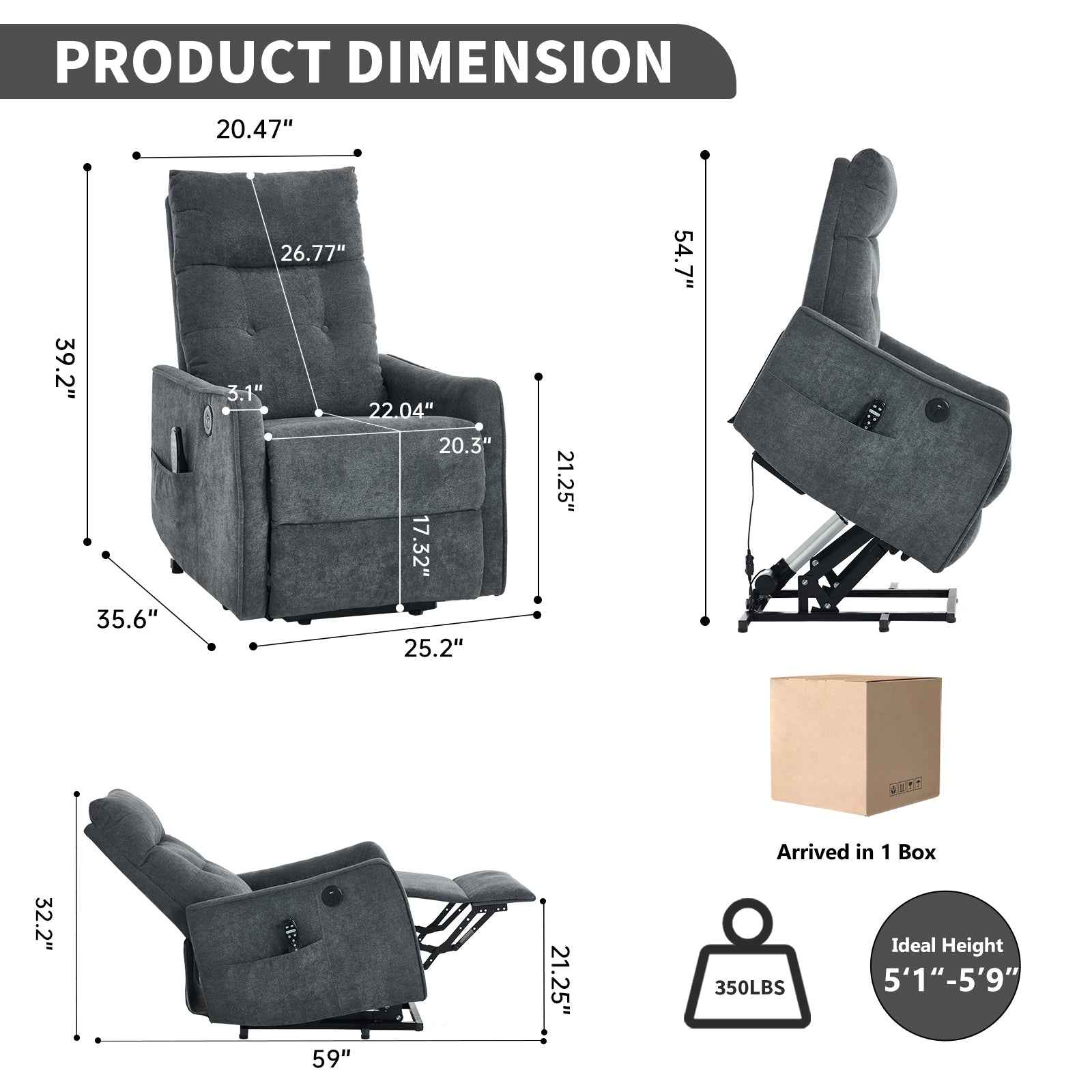 Chenille Single-Motor Power Lift Recliner with Massage & Heat detail image 38