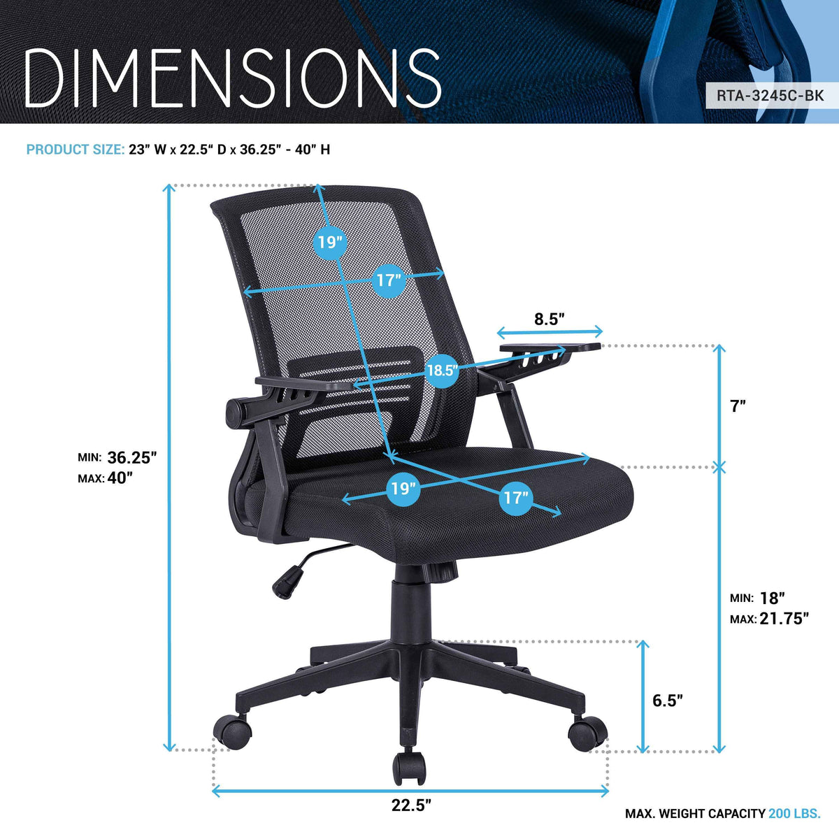 Techni Mobili Ergonomic Mesh Office Chair, Black for home office seating
