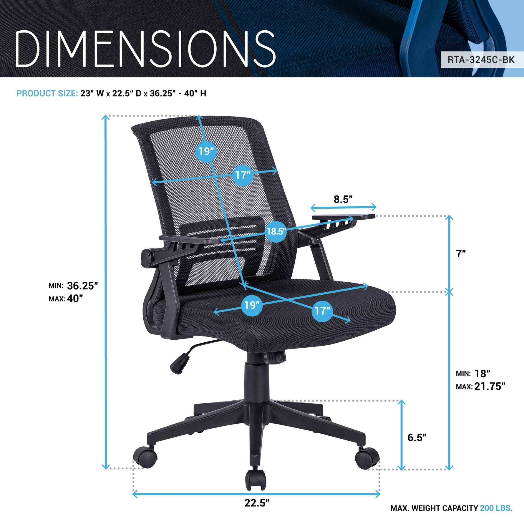 Techni Mobili Ergonomic Mesh Office Chair, Black for home office seating