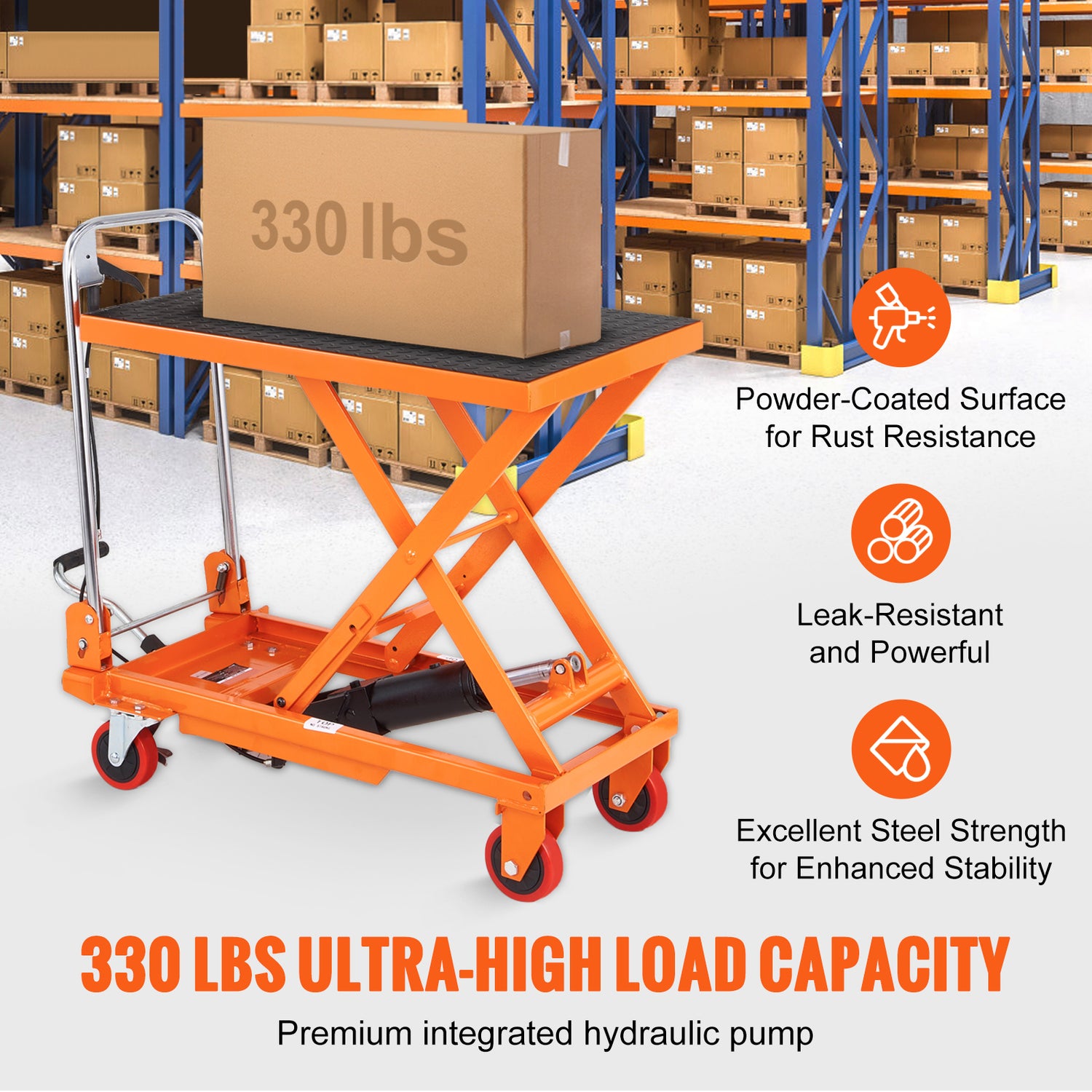 Manual Hydraulic Scissor Lift Table Cart with Non-Slip Pad for workshop, garage, storage, or utility use