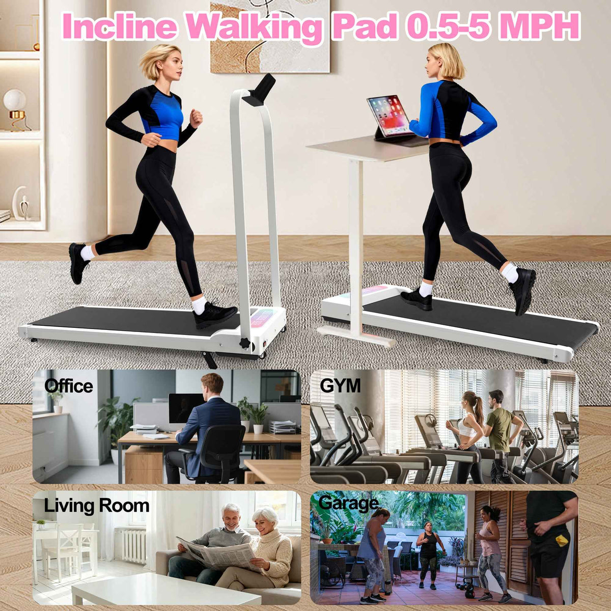 Foldable Under-Desk Walking Pad with Handlebar & Incline under-desk walking pad