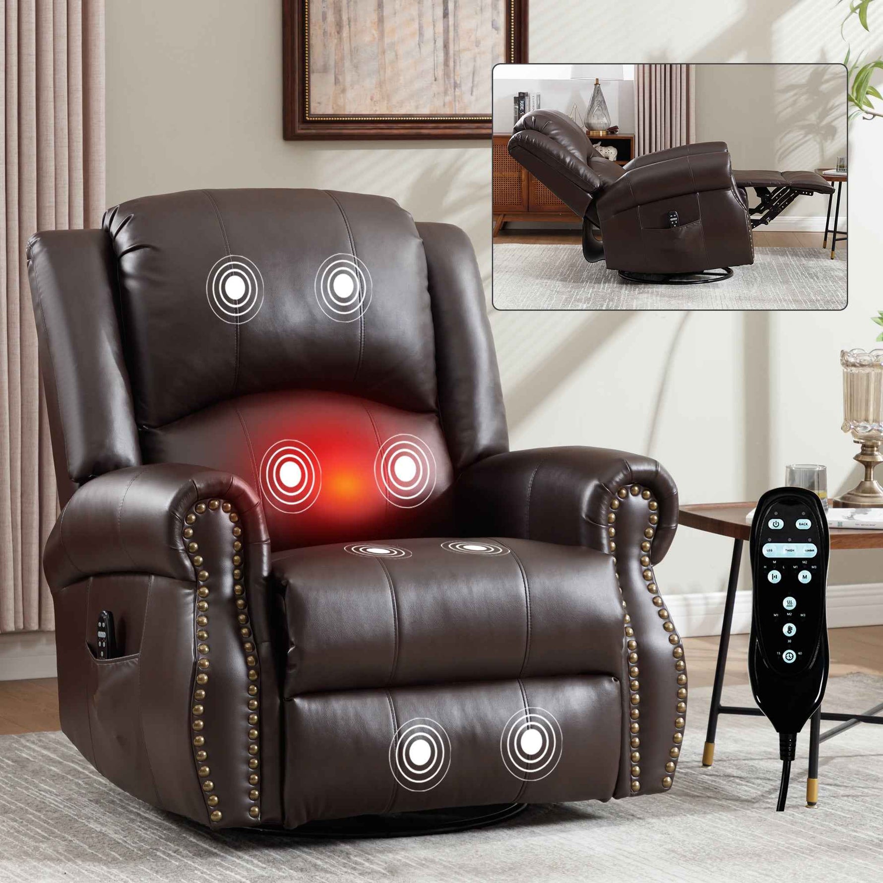 Heat Massage Manual Recliner Chair with Rocker and Swivel for Living Room detail image 17