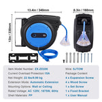 Retractable Heavy-Duty Extension Cord Reel with Triple-Tap Outlet for workshop, garage, storage, or utility use