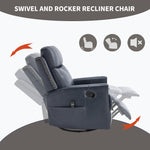 Genuine Leather Heat Massage Manual Recliner Chair with Rocker and Swivel for Living Room detail image 43