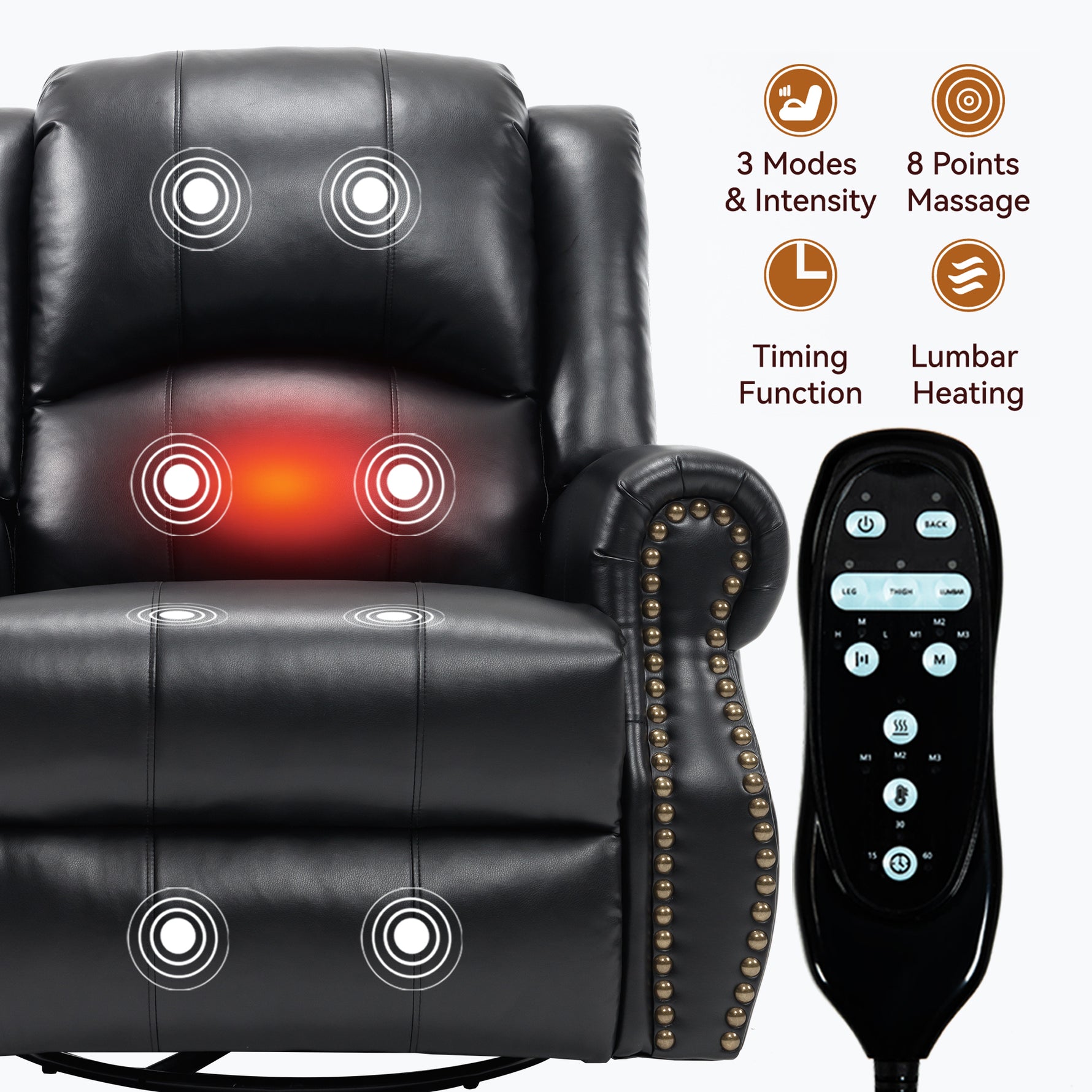 Heat Massage Manual Recliner Chair with Rocker and Swivel for Living Room detail image 97
