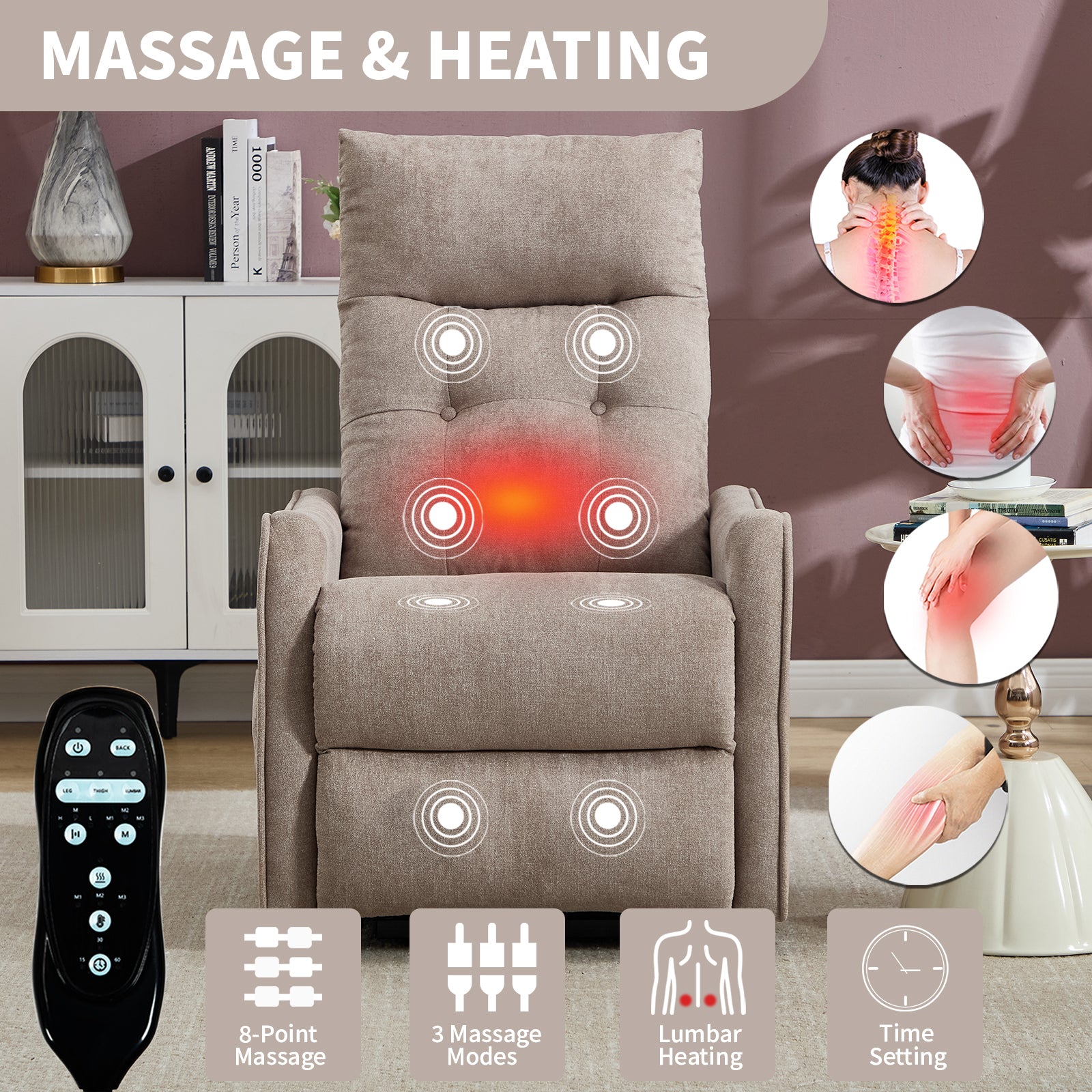 Single Motor Power Lift Recliner Chair with Massage & Heat detail image 24