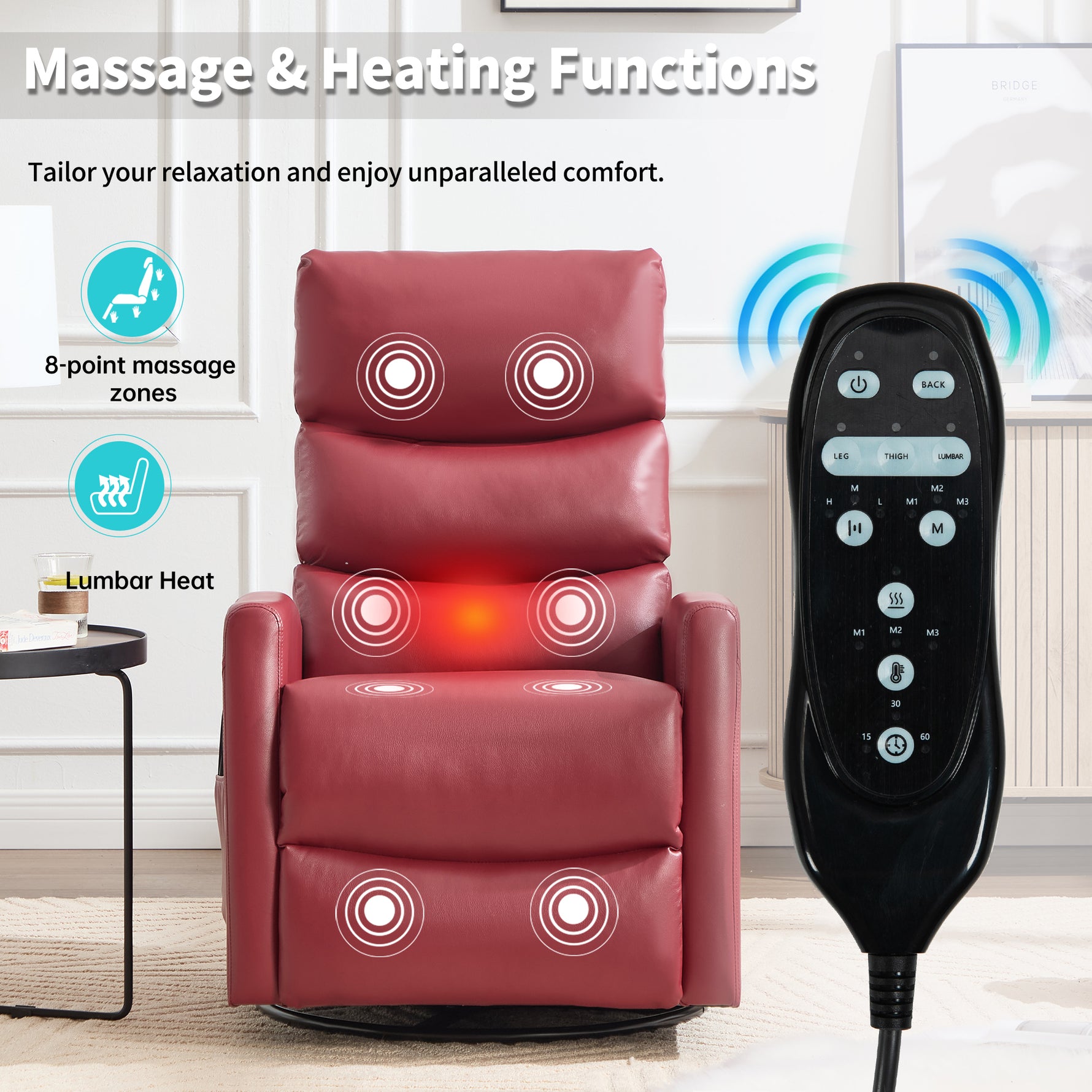 Heat Massage Manual Recliner Chair with Rocker and Swivel in Fabric for Living Room detail image 31