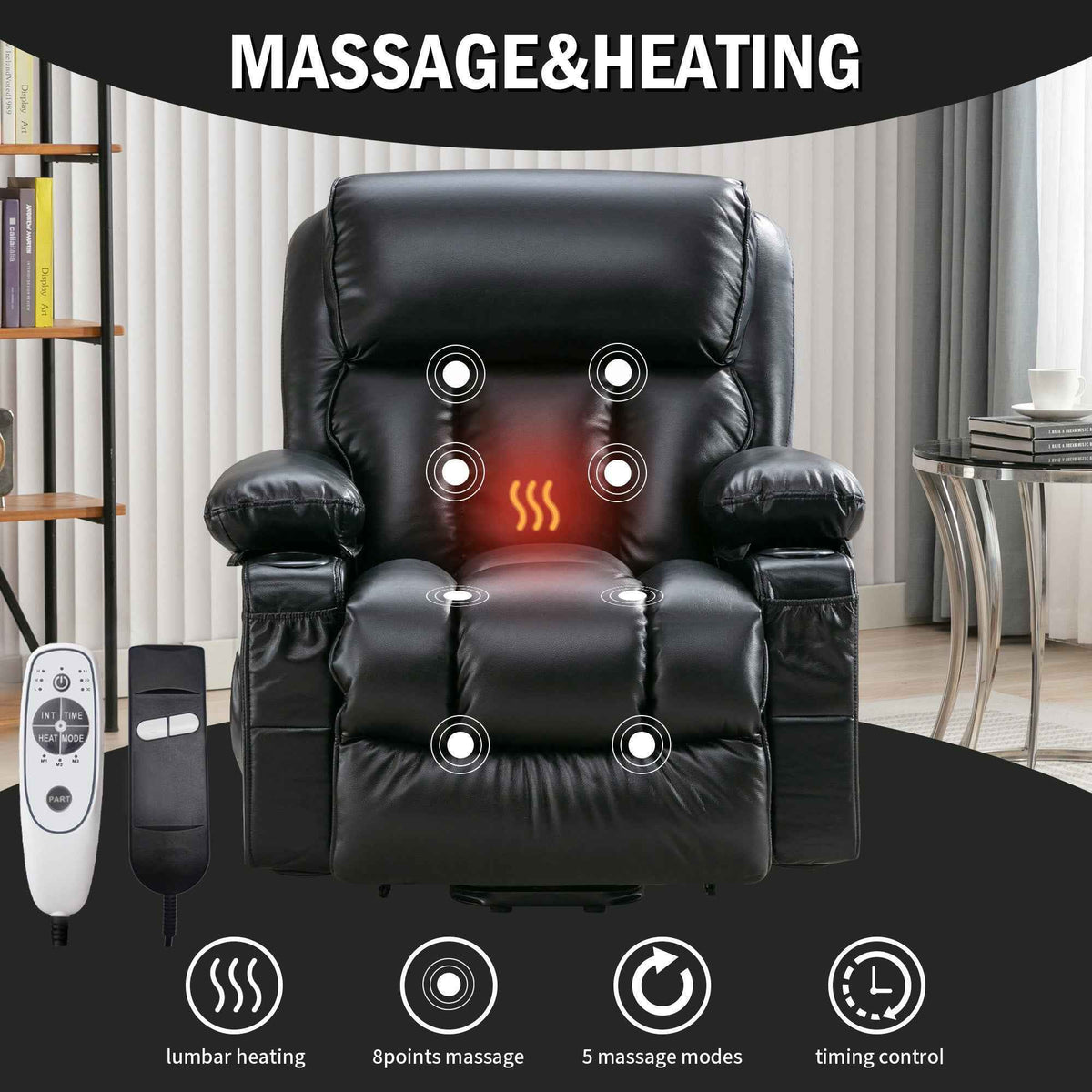Power Lift Massage Recliner with Heat and Vibration detail image 2