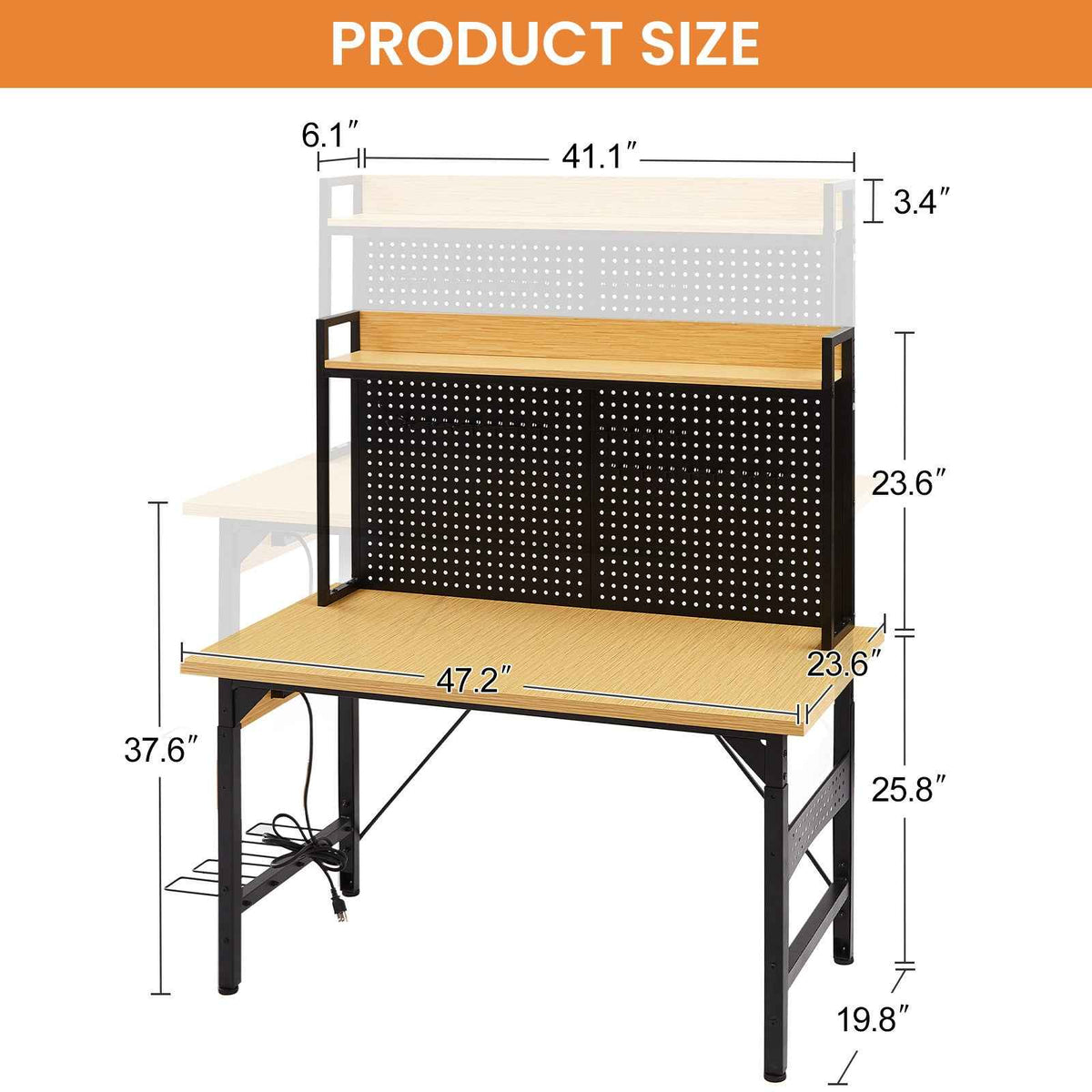 Heavy-Duty Adjustable Workbench with Pegboard & Wheels workshop project bench