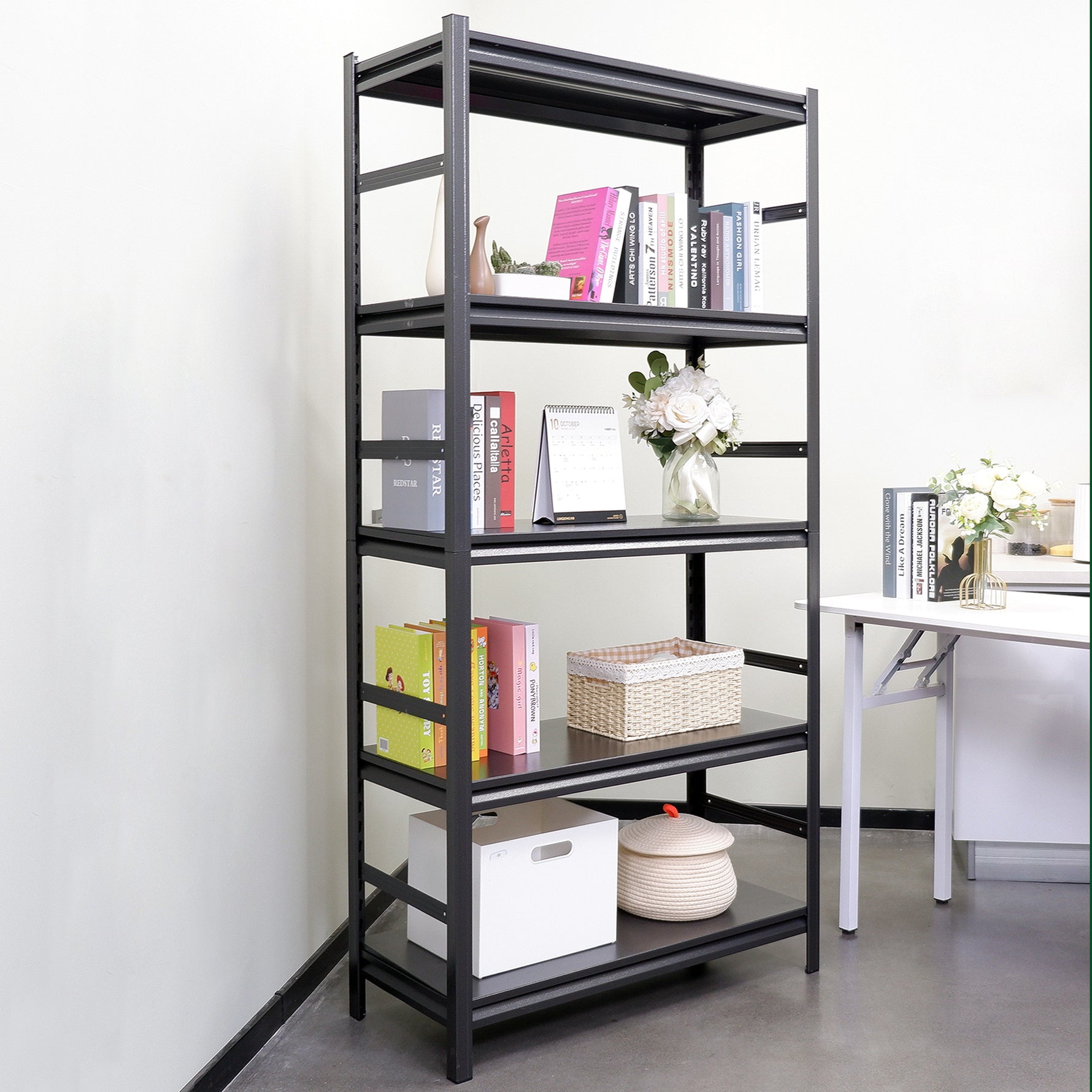 5-Tier Heavy-Duty Adjustable Metal Storage Rack for workshop, garage, storage, or utility use
