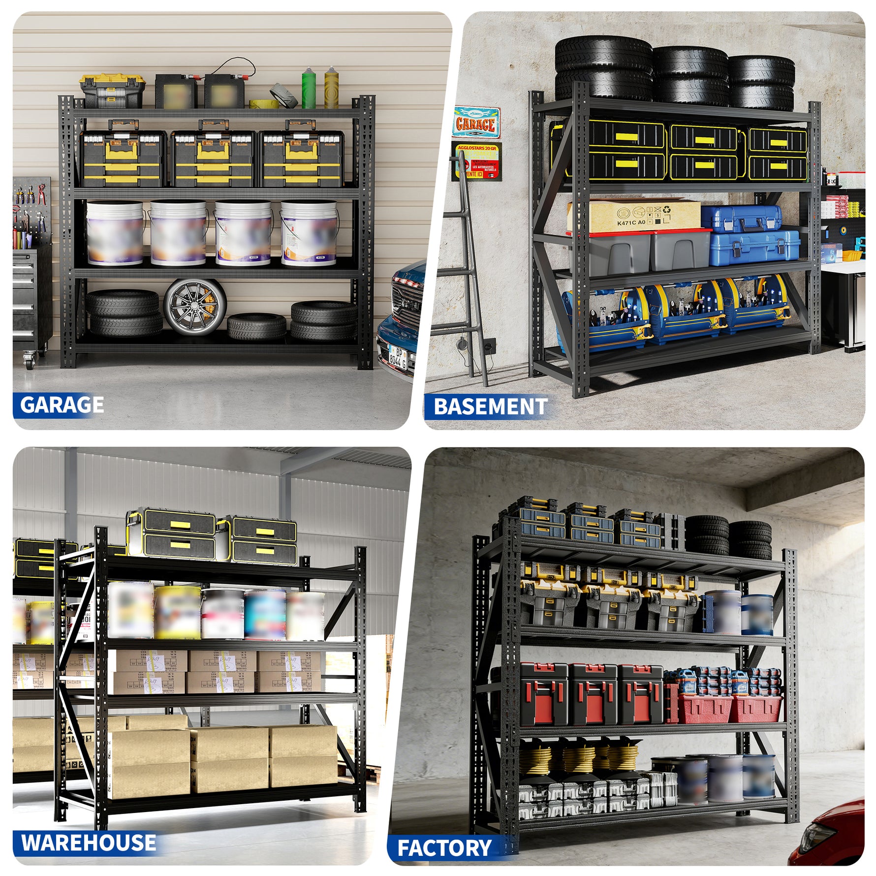 Heavy-Duty Adjustable Garage Shelving, 6000 lb Capacity for workshop, garage, storage, or utility use