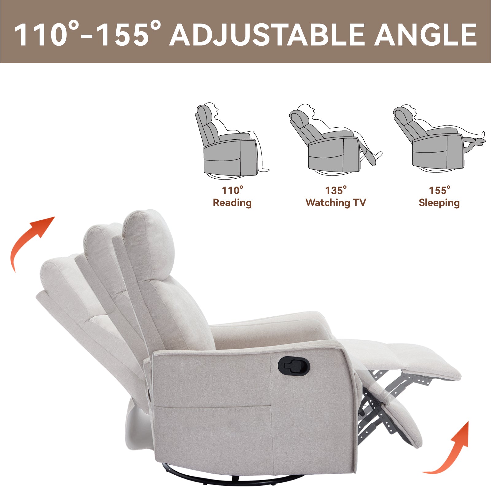 Heat Massage Manual Recliner Chair with Rocker and Swivel in Fabric for Living Room detail image 43