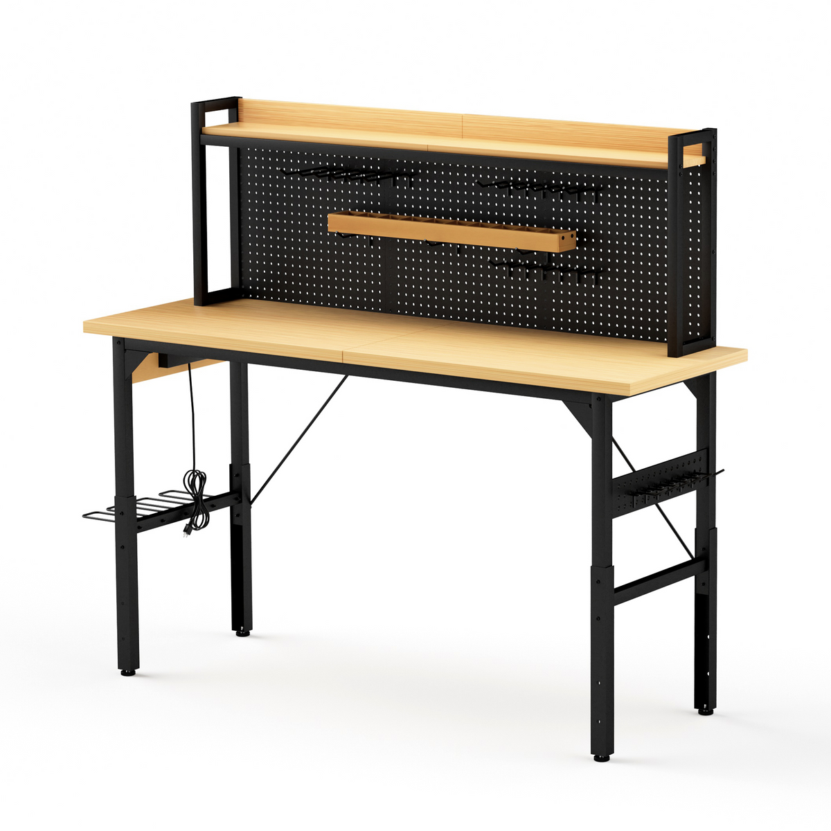 Heavy-Duty Adjustable Workbench with Pegboard & Wheels workshop project bench
