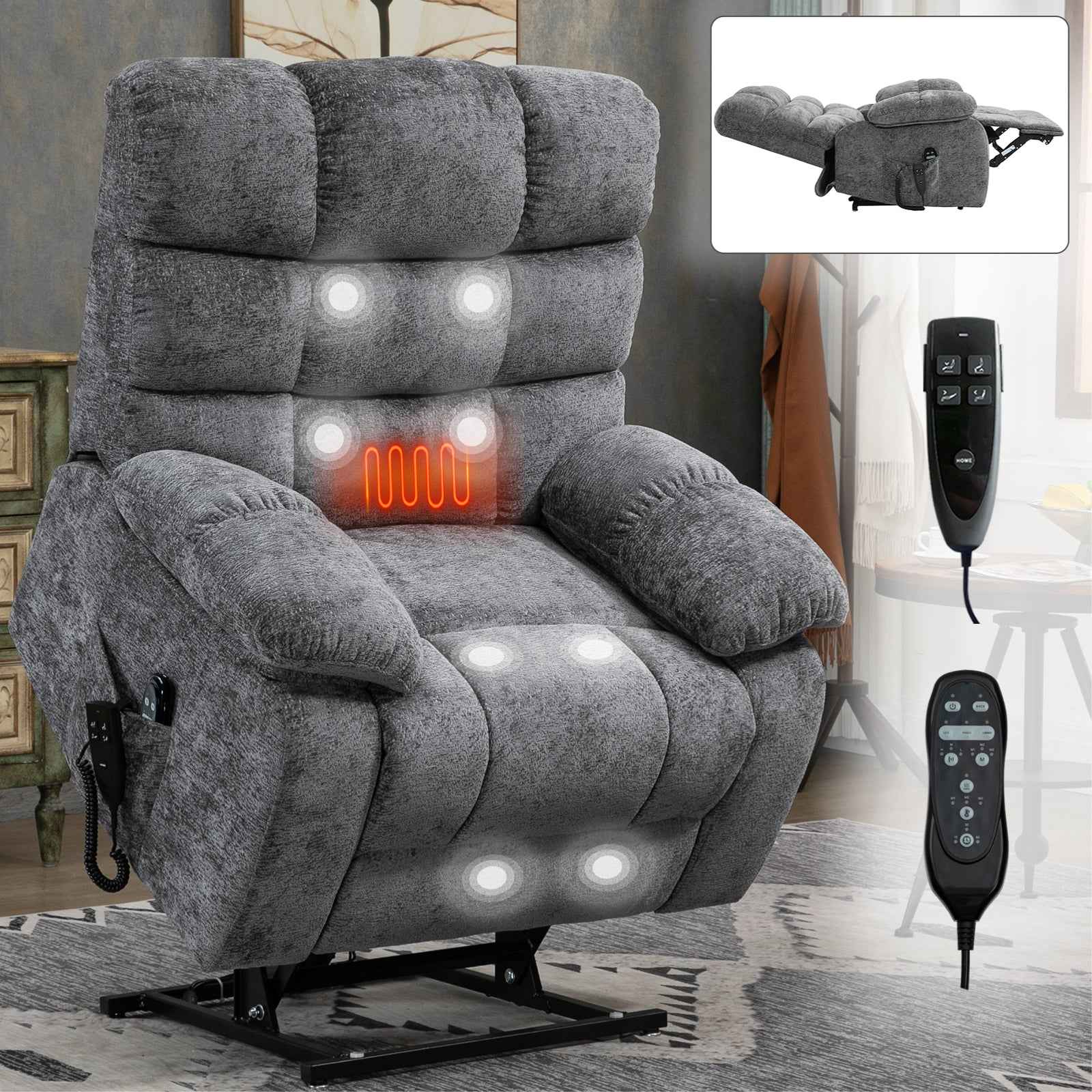 Dual-Motor Lift Recliner with Heat & Massage, 350 lb Capacity detail image 39