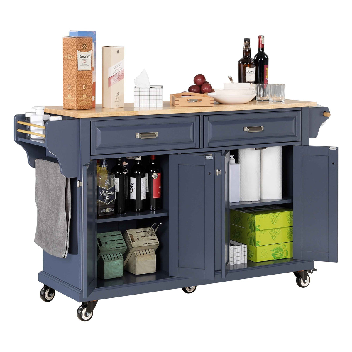 Rubberwood Drop-Leaf Kitchen Cart with 3 Drawers product view 42