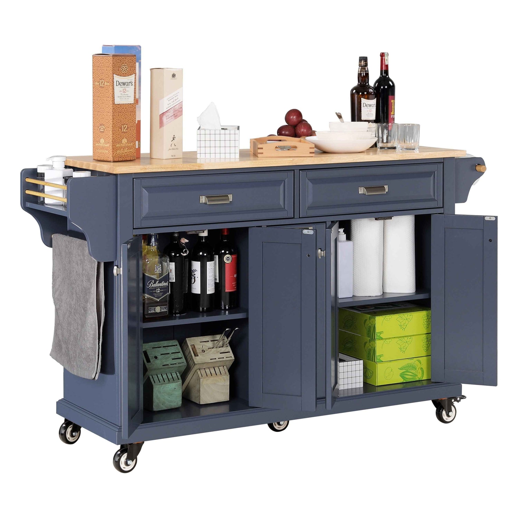 Rubberwood Drop-Leaf Kitchen Cart with 3 Drawers product view 42