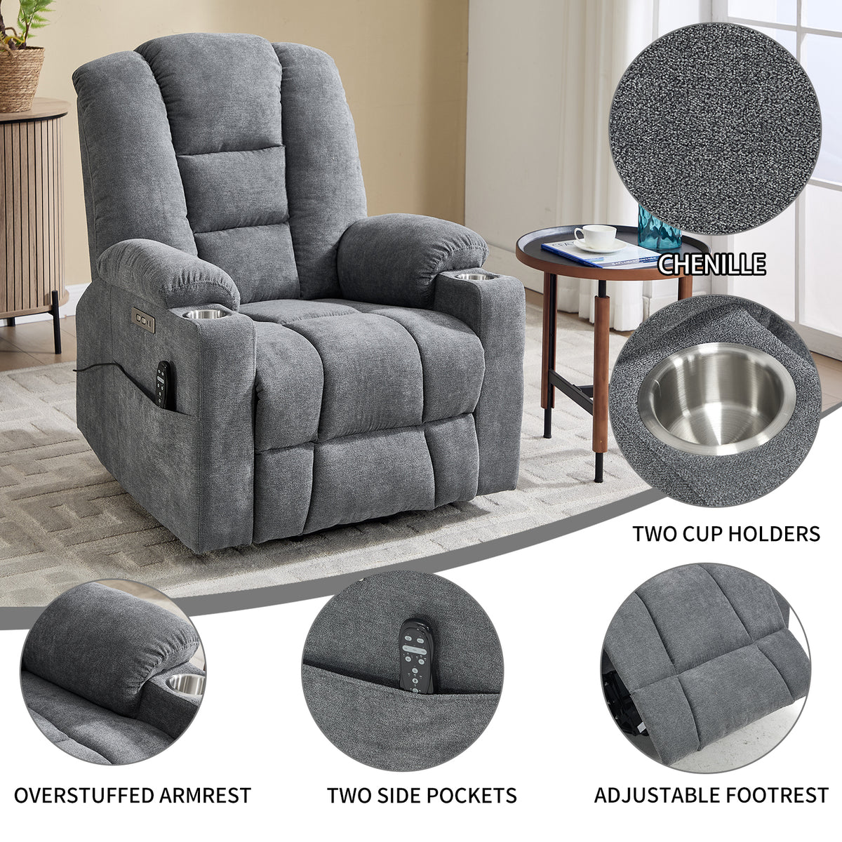 Large Dual-Motor Power Lift Heat & Massage Recliner detail image 9