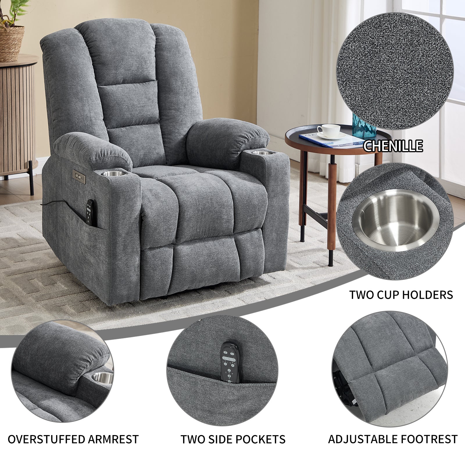 Large Dual-Motor Power Lift Heat & Massage Recliner detail image 9