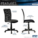 Techni Mobili Mesh Task Office Chair, Black for home office seating