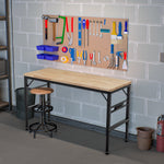 Adjustable Height Heavy-Duty Workbench, Rubber Wood Top Workstation with Power Outlets for workshop, garage, storage, or utility use