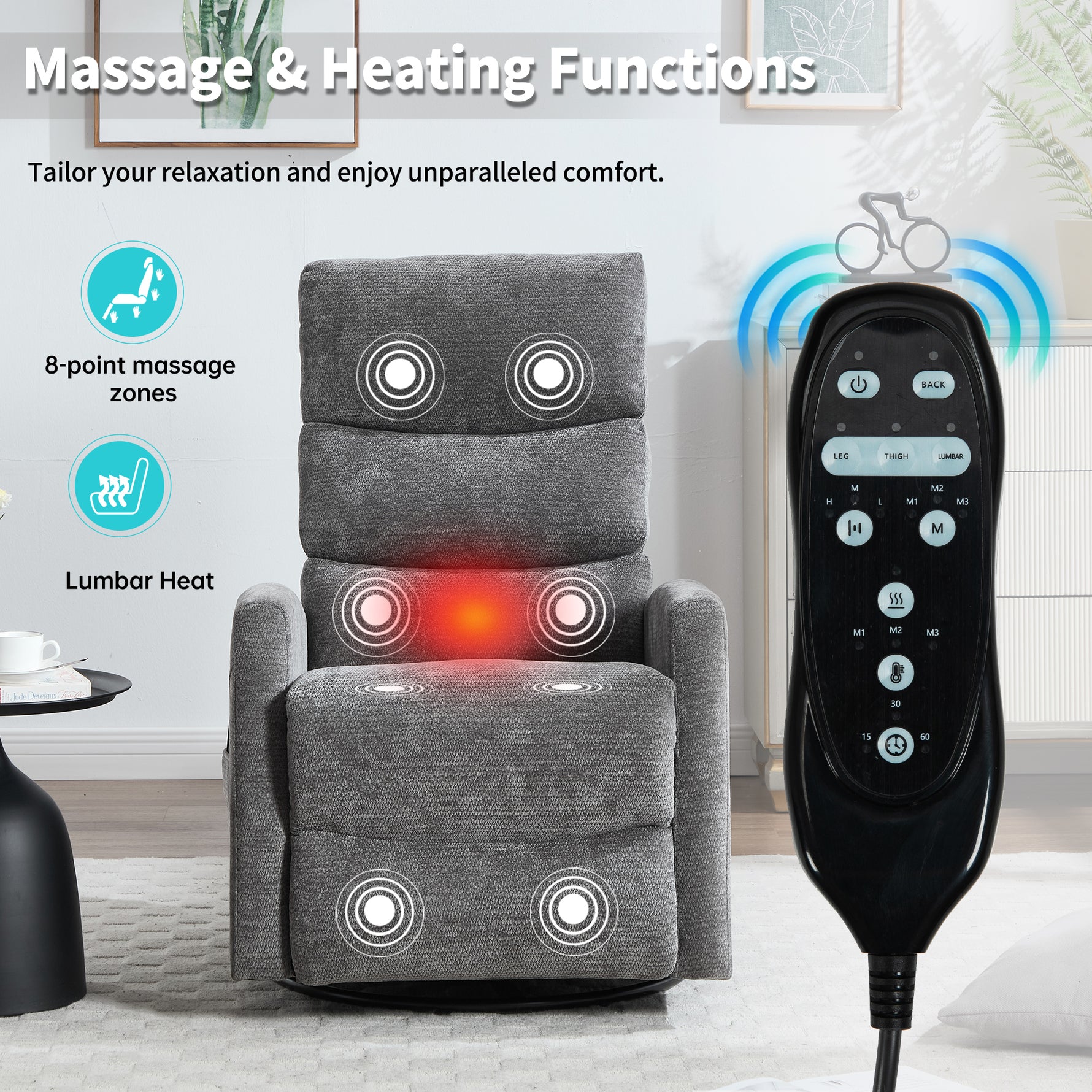 Heat Massage Manual Recliner Chair with Rocker and Swivel in Fabric for Living Room detail image 42