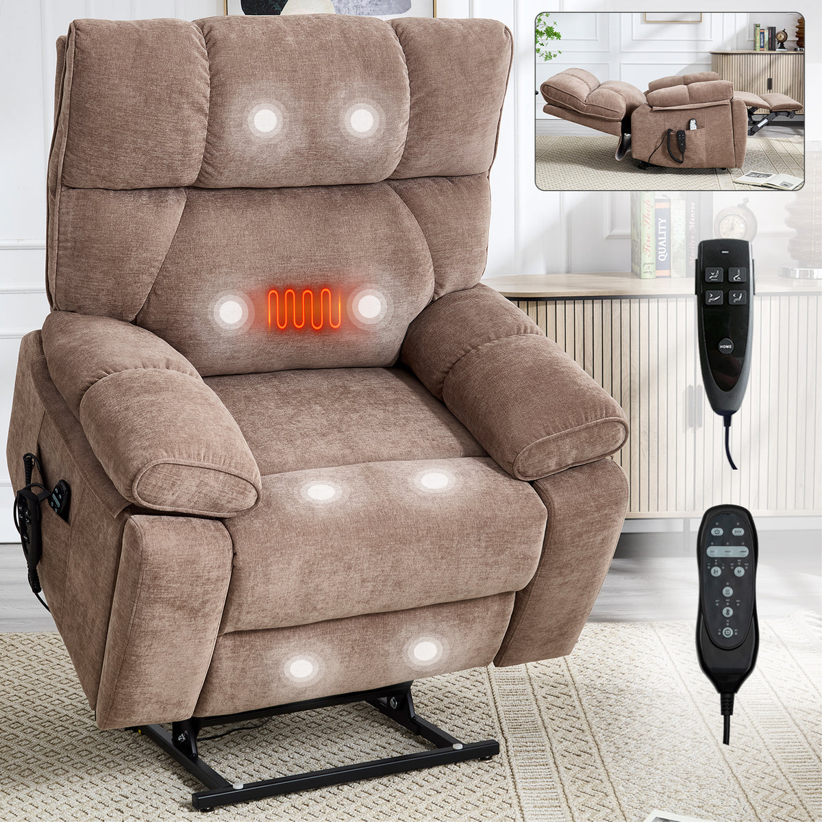 Dual-Motor Power Lift Recliner with Heat & Massage, 350 lb Capacity detail image 77