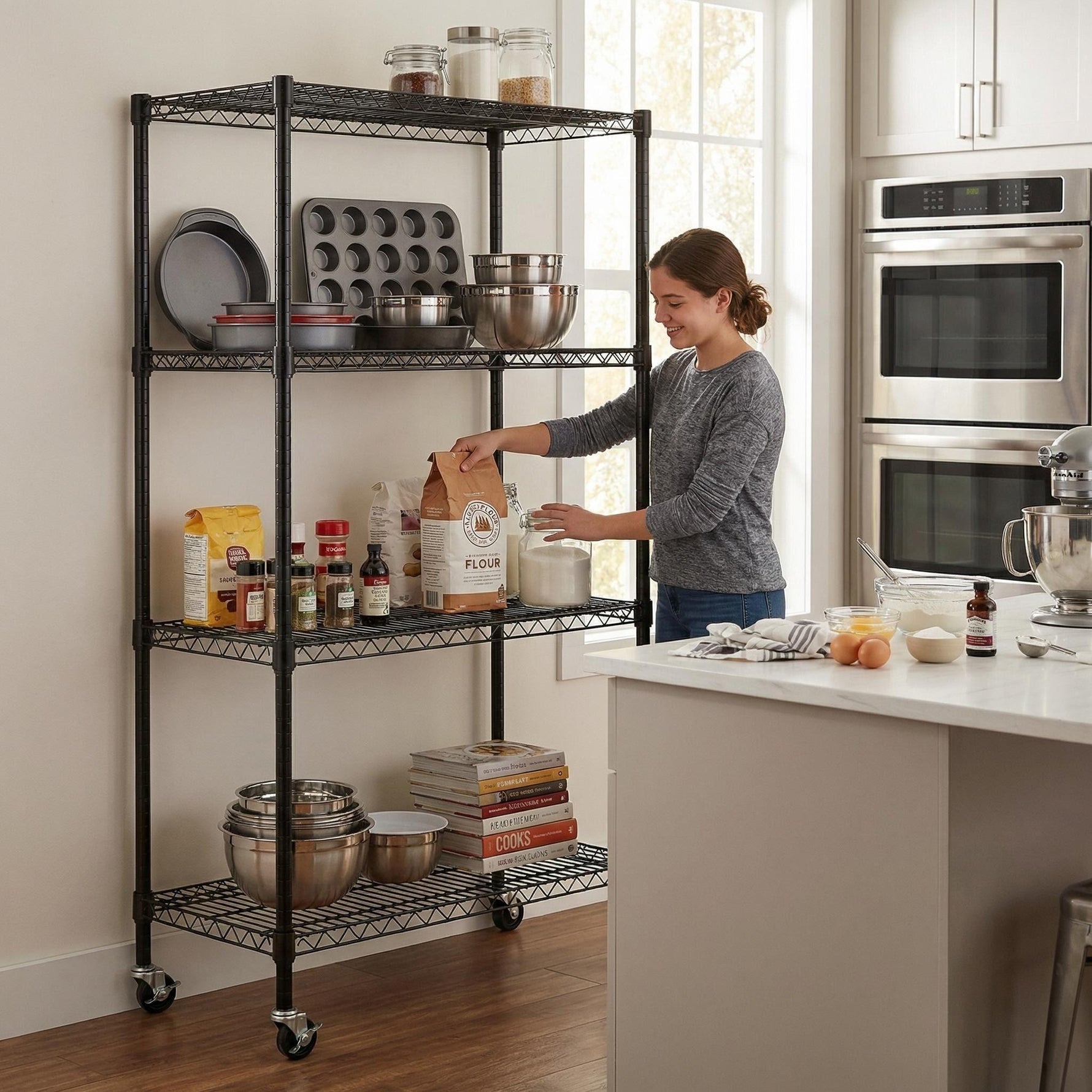 Heavy-Duty Adjustable Wire Shelving Unit with Wheels & Levelers for workshop, garage, storage, or utility use