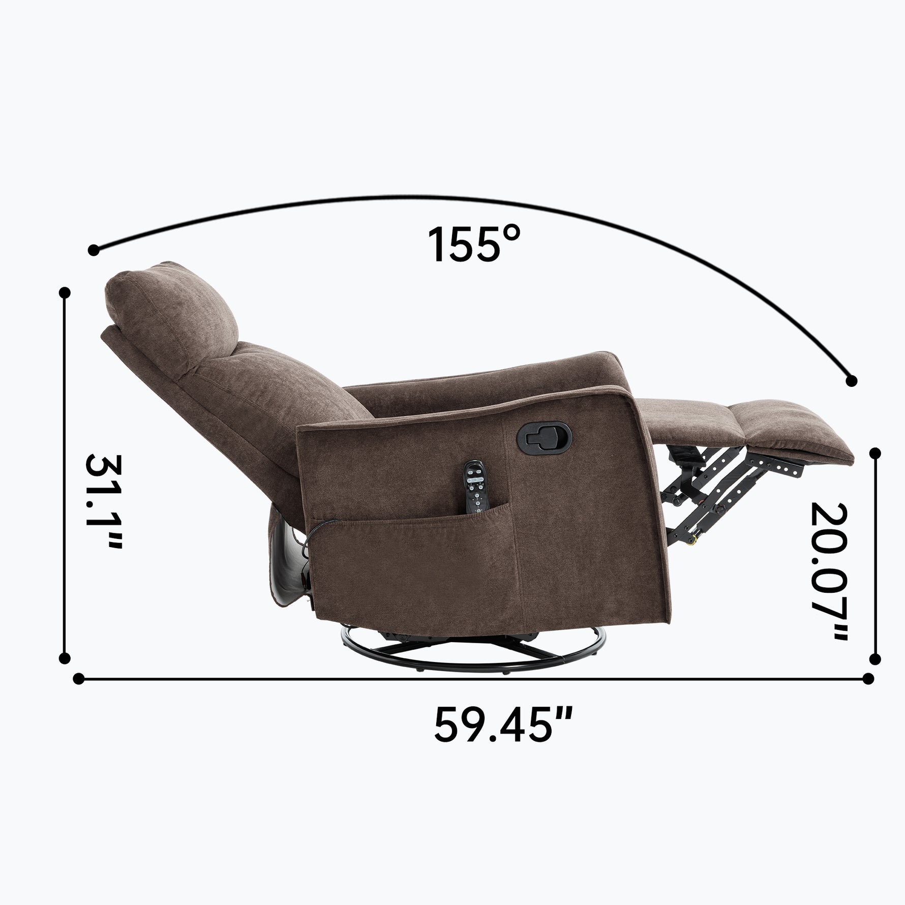 Heat Massage Manual Recliner Chair with Rocker and Swivel in Fabric for Living detail image 38