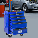 Rolling 5-Drawer Steel Tool Chest with Stainless Steel Top for workshop, garage, storage, or utility use