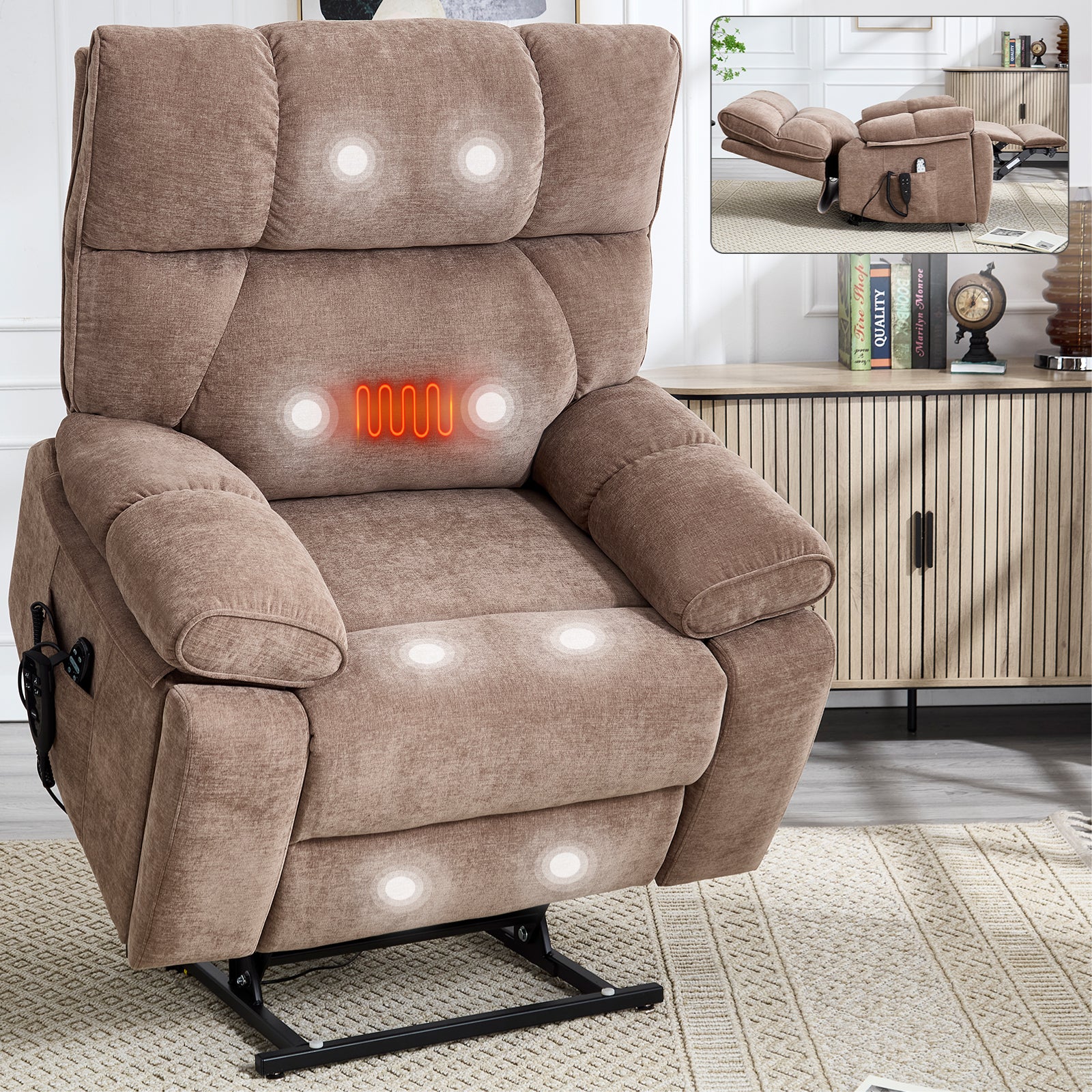Dual-Motor Power Lift Recliner with Heat & Massage, 350 lb Capacity detail image 80