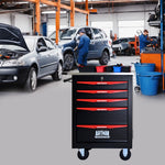 Rolling 5-Drawer Steel Tool Chest with Stainless Steel Top for workshop, garage, storage, or utility use