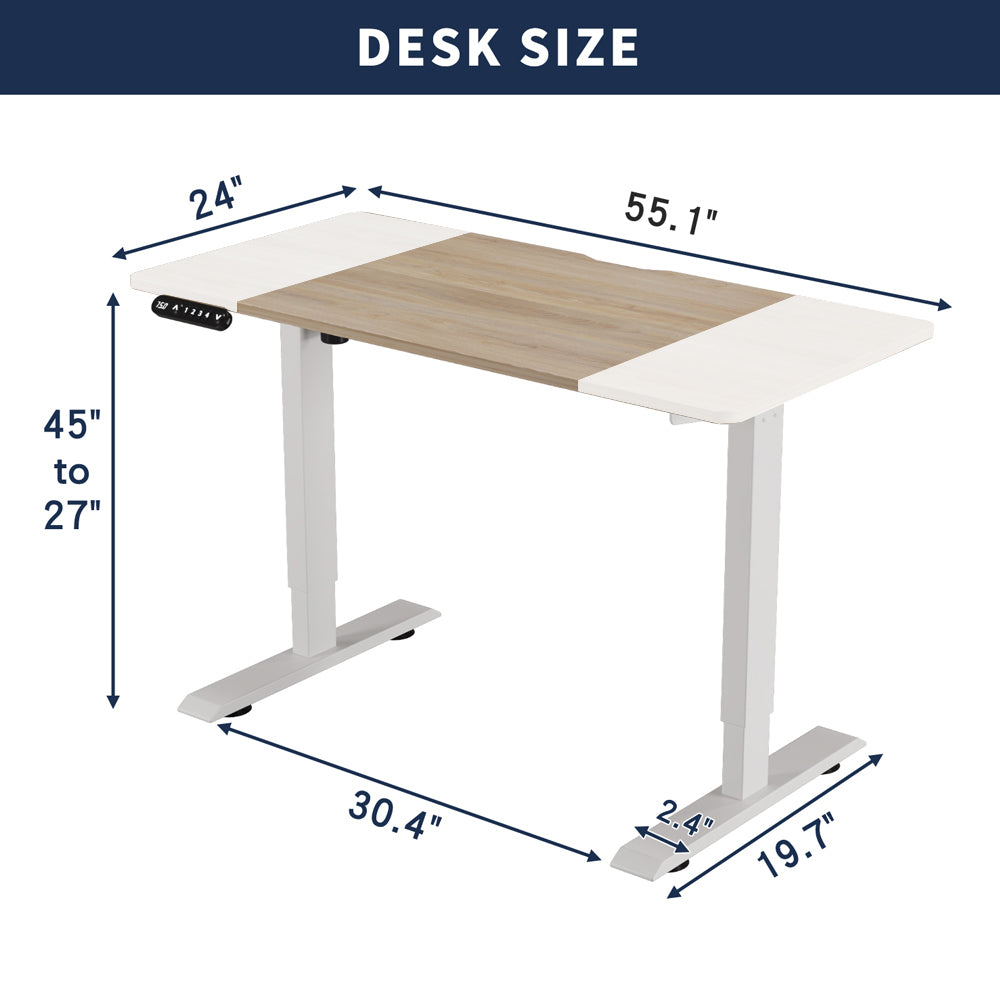 55'×24' White&Oak Electric Standing Desk Height Adjustable Desk for Home and Office Computer Table Gaming Desk Modern Lift-up Desk - Sleek Space Mod