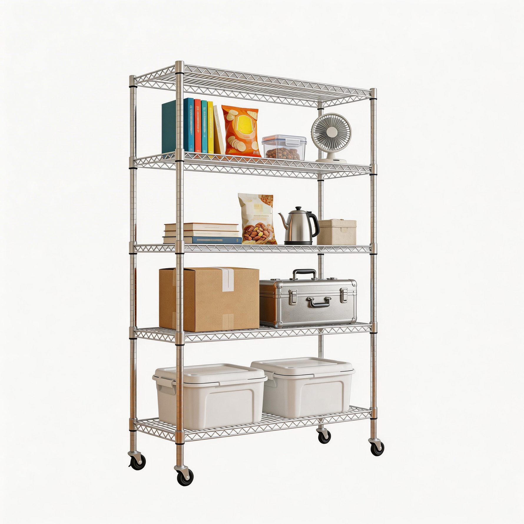 Heavy-Duty Adjustable Wire Shelving Unit with Wheels & Levelers for workshop, garage, storage, or utility use