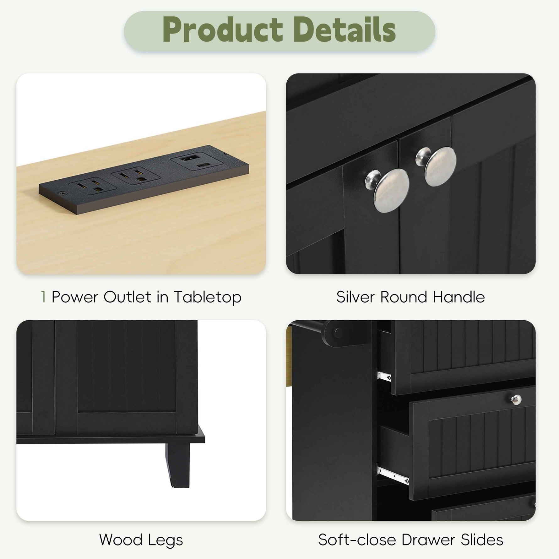 Farmhouse Kitchen Island with Drop Leaf, Power Outlet & 2 Seats product view 43