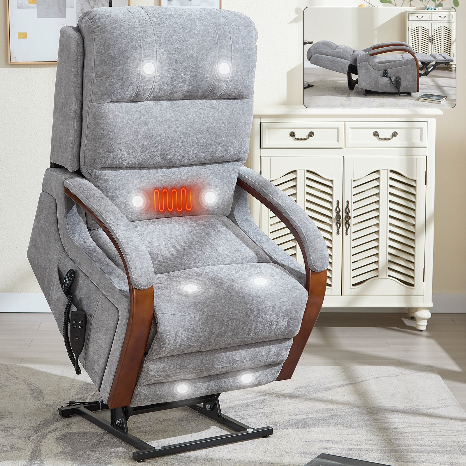 Power Chenille Lift Recliner Chair Dual Motor Infinite Position Up to 350 Pounds detail image 50