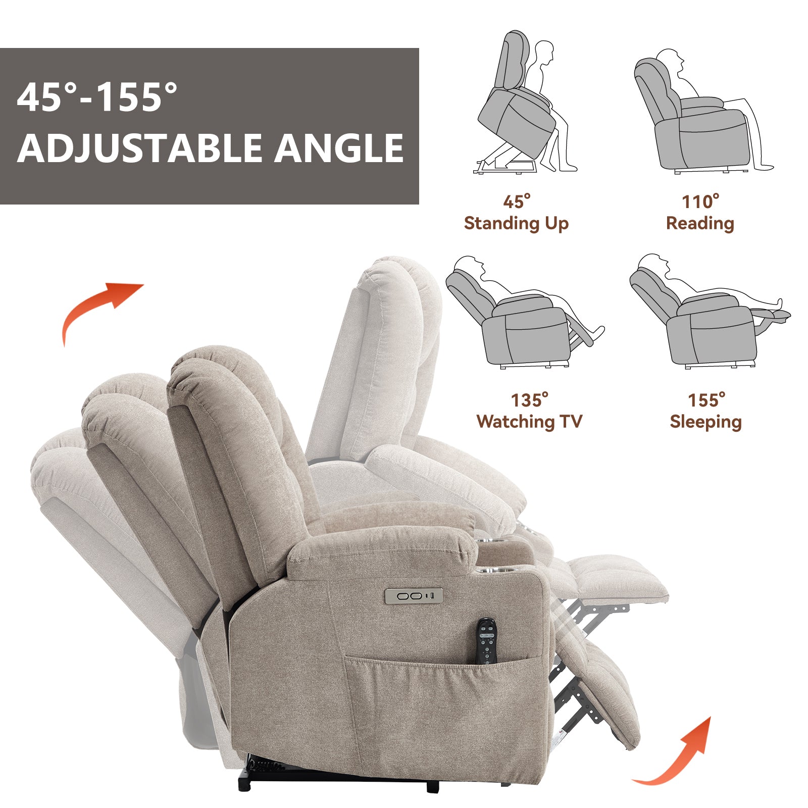 Large Dual-Motor Power Lift Heat & Massage Recliner detail image 43